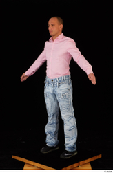 Whole Body Man White Shirt Jeans Slim Standing Studio photo references